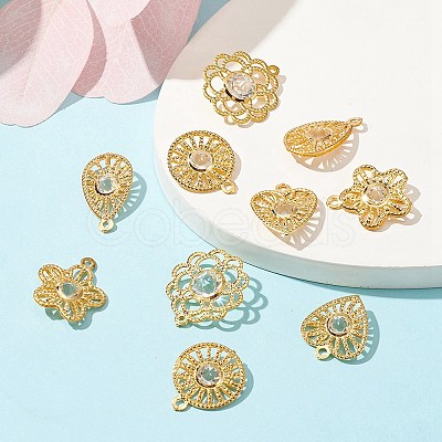 10Pcs 5 Styles Iron Rhinestone Pendants IFIN-YW0001-94-1