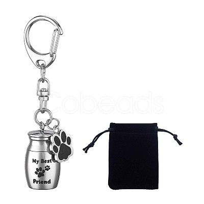 Pet Urn Key Chain Paw Print Urn Pendant Necklace Pet Cremation Jewelry Stainless Steel Paw Print Keychain Pet Keepsake Cat & Dog Urn with Storage Bag JX365A-1