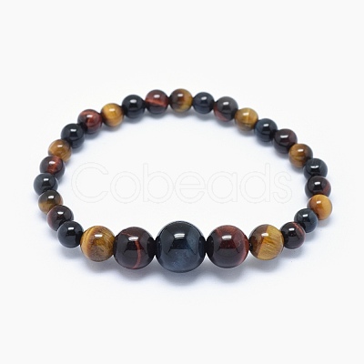 Natural Tiger Eye Graduated Beads Necklaces and Bracelets Jewelry Sets SJEW-L132-09-1