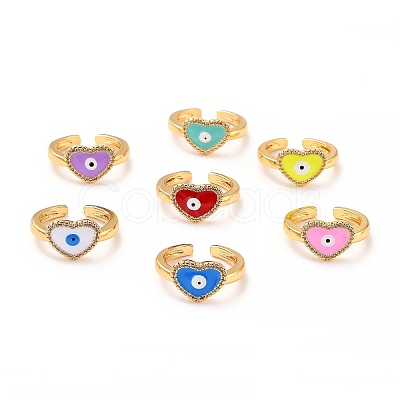 Heart with Evil Eye Cubic Zirconia Cuff Ring for Women RJEW-C004-21-RS-1