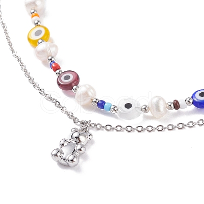 Natural Pearl and Evil Eye Jewelry Set with Bear Pendant SJEW-TA00004-1