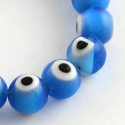 Round Handmade Evil Eye Lampwork Beads Strands X-LAMP-R114-8mm-03-1