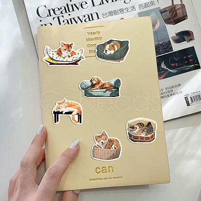 50Pcs Sleepy Dog Cat PVC Waterproof Self-Adhesive Stickers PW-WG75497-01-1