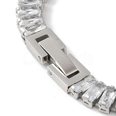 304 Stainlessa Steel Pave Clear Cubic Zirconia Rectangle Link Chain Bracelets for Women BJEW-Z066-01P-03-1