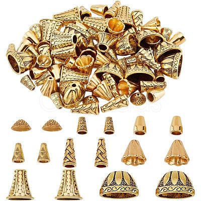 Nbeads 80Pcs 8 Style Tibetan Style Alloy Beads Cone & Caps FIND-NB0003-15-1