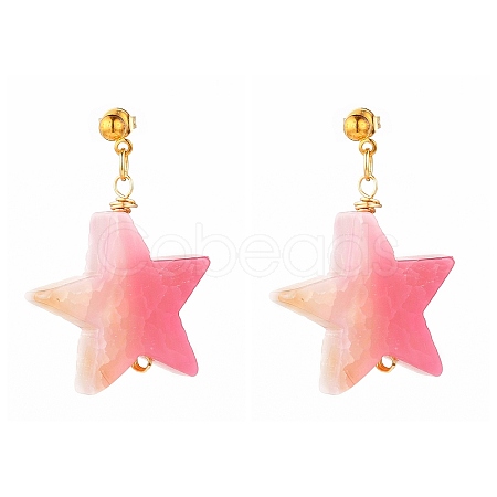 Natural Agate Star Dangle Stud Earrings EJEW-JE04420-04-1