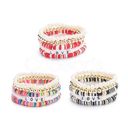 Handmade Polymer Clay Heishi Beads Stretch Bracelets Set BJEW-JB07401-1