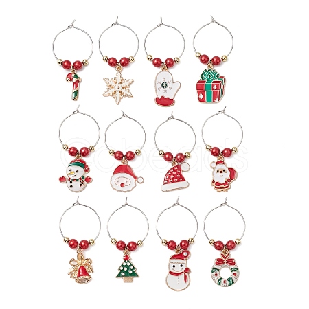 Christmas Alloy Enamel Wine Glass Charms AJEW-JO00258-1