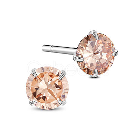 SHEGRACE Rhodium Plated 925 Sterling Silver Four Pronged Ear Studs JE420E-03-1