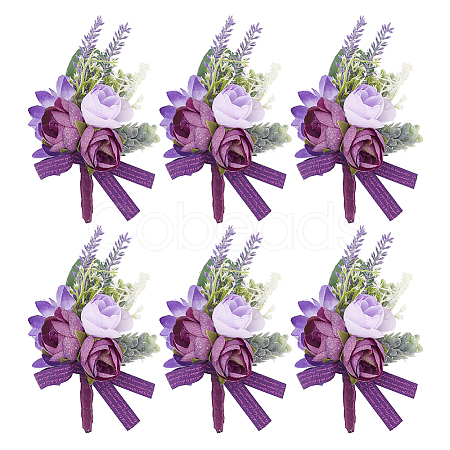 Silk Cloth Flower Boutonniere Brooch JEWB-WH0009-98-1