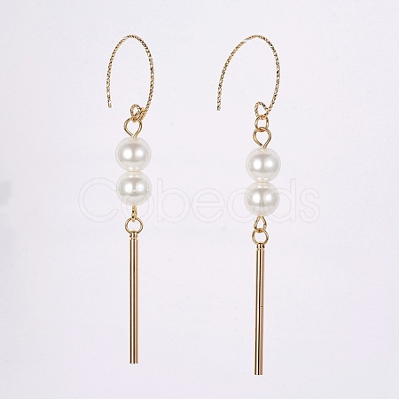 Eco-Friendly Dyed Glass Pearl Dangle Earrings EJEW-JE03058-01-1