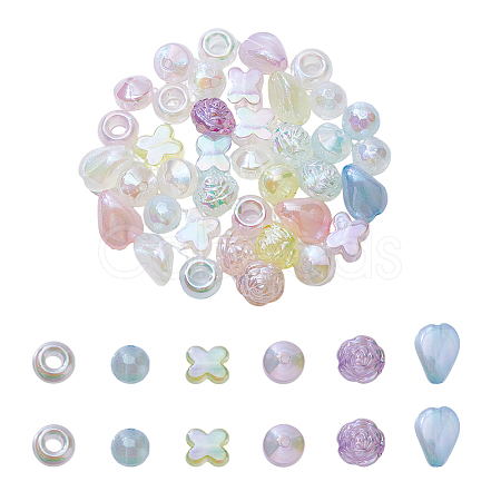 SUPERFINDINGS 60Pcs 6 Style Plating Acrylic Beads OACR-FH0001-048-1