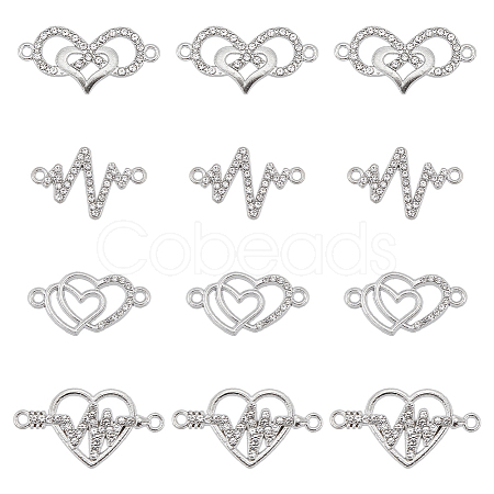 SUNNYCLUE 40Pcs 4 Styles Heart Theme Alloy Rhinestone & Cubic Zirconia Connector Charms RB-SC0001-11-1