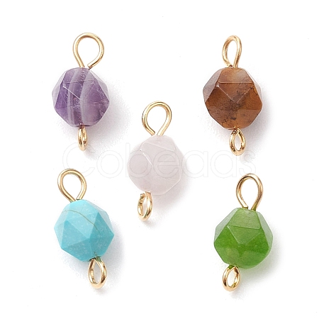 Faceted Natural Mixed Gemstone Star Cut Round Connector Charms PALLOY-JF02722-01-1