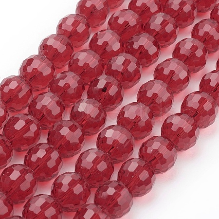 Faceted Red Transparent Glass Round Bead Strands X-GLAA-R095-12mm-22-1