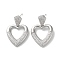 Brass Pave Cubic Zirconia Stud Earrings, Heart with Hollow Heart, Platinum, 30.5x20mm