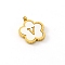 Golden Tone Stainless Steel Pave White Shell Letter Flower Charms, Letter V, 13mm