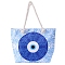 Canvas Pouches, with Handle, Shoulder Bags for Shopping, Rectangle with Evil Eyes Pattern, Aqua, 35x34cm