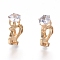 Brass Clip-on Earring Findings, with Clear Cubic Zirconia and Loop, Golden, 17x6x9mm, Hole: 1.2mm