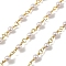 Brass Link Chains, with ABS Imitation Pearl, Unwelded, with Spool, Real 18K Gold Plated, 13x4mm, about 32.81 Feet(10m)/Roll