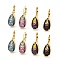 Glass Leverback Earrings, with Brass Findings, Teardrop, Mixed Color, 33.5x11.5mm