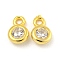 925 Sterling Silver Pave Clear Cubic Zirconia Flat Round Charms, Real 18K Gold Plated, 6x4x2mm, Hole: 1mm