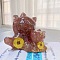 Gold Foil Resin Fortune Cat Display Decoration, with Natural Strawberry Quartz Chips inside Statues for Home Office Decorations, 65x60x70mm