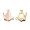 Alloy Pendants, with Enamel, Paper Crane, Light Gold, Pink, 17x17x2mm, Hole: 2mm