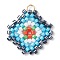 Handmade Glass Seed Beads, Loom Pattern, with 304 Stainless Steel Jump Ring, Rhombus Pendants, Cyan, 23.5x21.5x2mm, Hole: 2.5mm