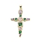 Real 18K Gold Plated Brass Micro Pave Cubic Zirconia Pendants, with Glass, Cross, Colorful, 48x29x4.5mm, Hole: 3.3x4.4mm