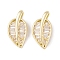 Brass Micro Pave Clear Cubic Zirconia Pendants, Long-Lasting Plated, Leaf Charms, Real 14K Gold Plated, 16.5x8.5x3.5mm, Hole: 2x1mm