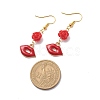 3 Pairs 3 Style Red Alloy Enamel Charms & Rose Beaded Dangle Earrings EJEW-JE05031-01-4