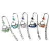 5Pcs 5 Style Ring Alloy Pendant Bookmarks with Gemstone Chip Tassels AJEW-TA00009-1