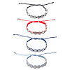 ANATTASOUL 4Pcs 4 Style Saint Benedict Medal Alloy Braided Bead Bracelets Set BJEW-AN0001-69-1