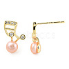 Pearl Pink Natural Pearl Musical Note Stud Earrings with Cubic Zirconia EJEW-T019-05G-3