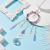 Natural Amethyst Chip Pendant Decorations with Brass Moon & Cable Chain & Electroplated Quartz Crystal Tassel HJEW-JM01650-03-2