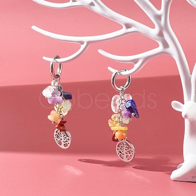 Tree of Life Charm Huggie Hoop Earrings for Girl Women X1-EJEW-JE04672-1