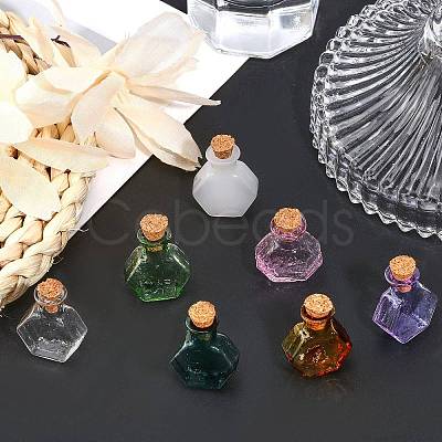 CHGCRAFT 10Pcs 10 Colors Hexagon Dollhouse Miniature Glass Cork Bottles Ornament AJEW-CA0003-49-1