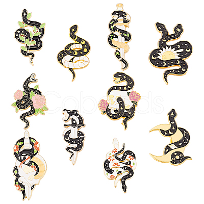 BENECREAT 9Pcs 9 Style Snake Enamel Pin JEWB-BC0001-08-1