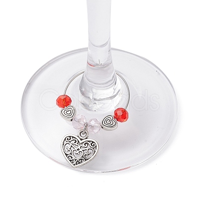 Valentine's Day Heart Alloy Wine Glass Charms AJEW-JO00228-1