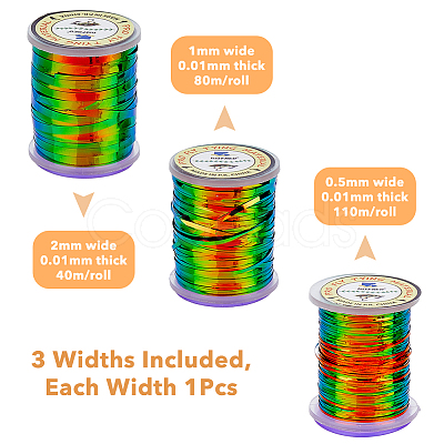 CHGCRAFT 3 Rolls 3 Style Metalic High Quality Flat Tinsel AJEW-CA0003-34-1