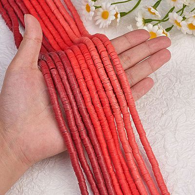 10 Strands 3 Colors Flat Round Handmade Polymer Clay Beads CLAY-SZ0002-03B-1