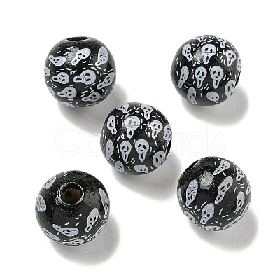 Printed Wood European Beads WOOD-G022-08A-05-1