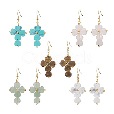 Natural & Synthetic Mixed Gemstone Cross Dangle Earrings EJEW-JE05256-1