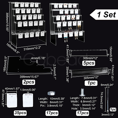 DIY 5-Tier Stairs Shape Acrylic Earring Displays Holder Set ODIS-WH0029-64B-1