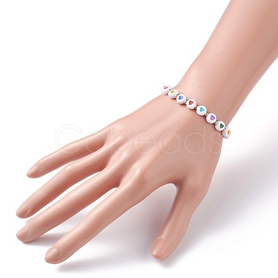 Heart Pattern Flat Round Acrylic Beads Stretch Bracelet for Kid BJEW-JB07215-1