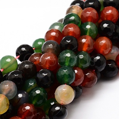 Dyed Natural Agate Faceted Round Beads Strands G-E320B-12mm-05-1