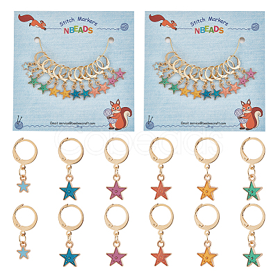 Alloy Enamel Star Pendant Locking Stitch Markers HJEW-AB00048-1