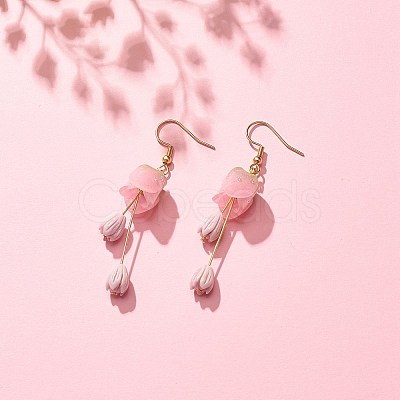 Plastic 3D Flower Long Dangle Earrings EJEW-JE04936-04-1