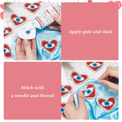 Heart with Evil Eye Embroidered Appliques DIY-WH0401-27-1